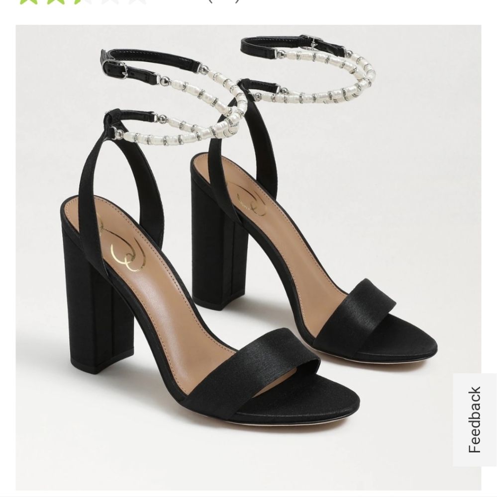 Sam Edelman Yanelli‎ Black Silk Chunky Heel Beaded Wrap Around Strap Size 6.5